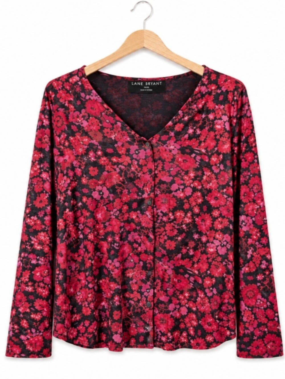 Lane Bryant Red Floral Button Up Top Sz 14/16